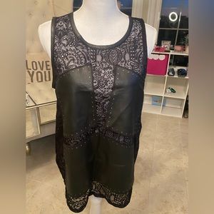 Bcbg black lace tank w leather front